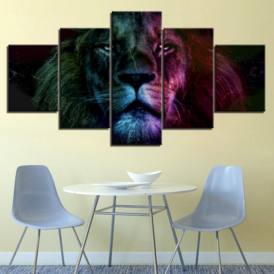 The Colorful Lion Collection 5 Piece HD Multi Panel Canvas Wall Art Frame - Original Frame