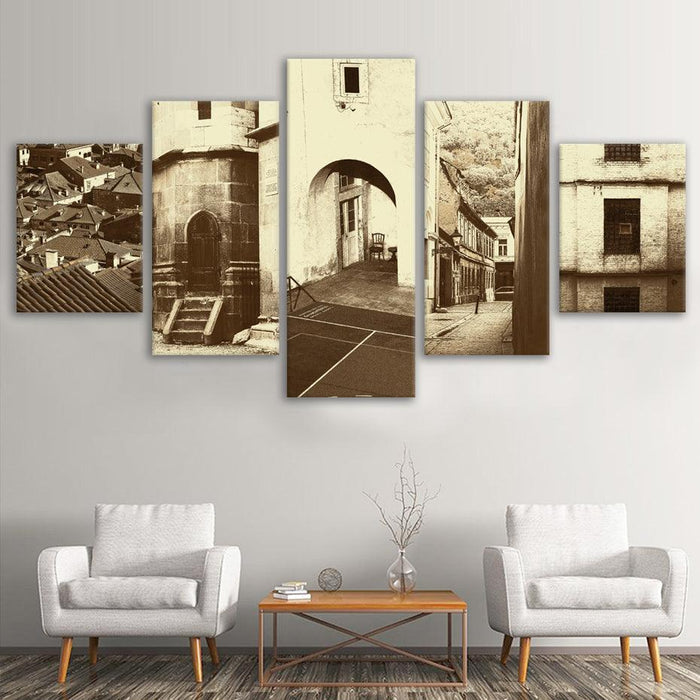 Vintage Streets Of Europe 5 Piece HD Multi Panel Canvas Wall Art Frame - Original Frame