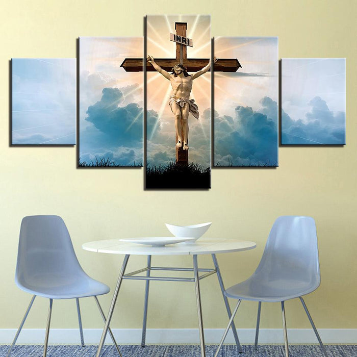 Jesus On The Cross 5 Piece HD Multi Panel Canvas Wall Art Frame - Original Frame