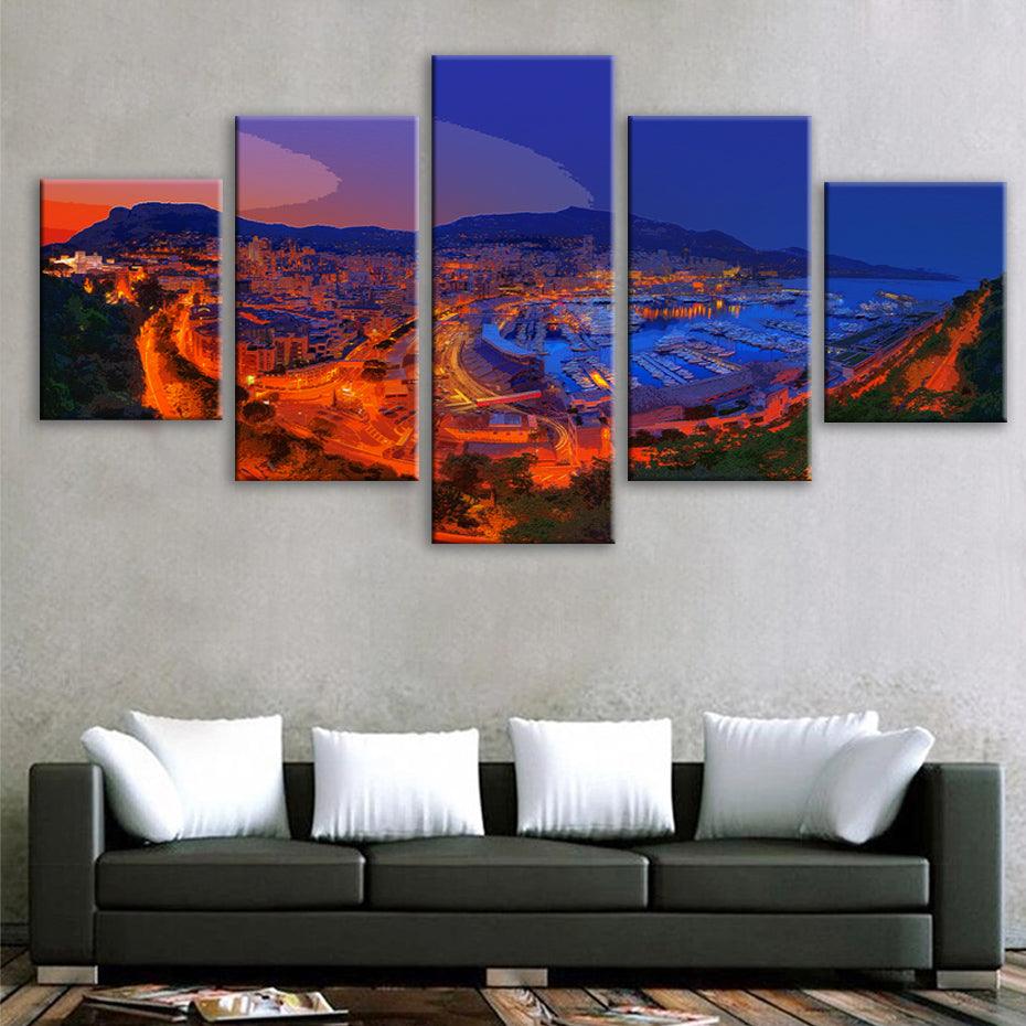 Monte Carlo Skyline 5 Piece HD Multi Panel Canvas Wall Art Frame - Original Frame