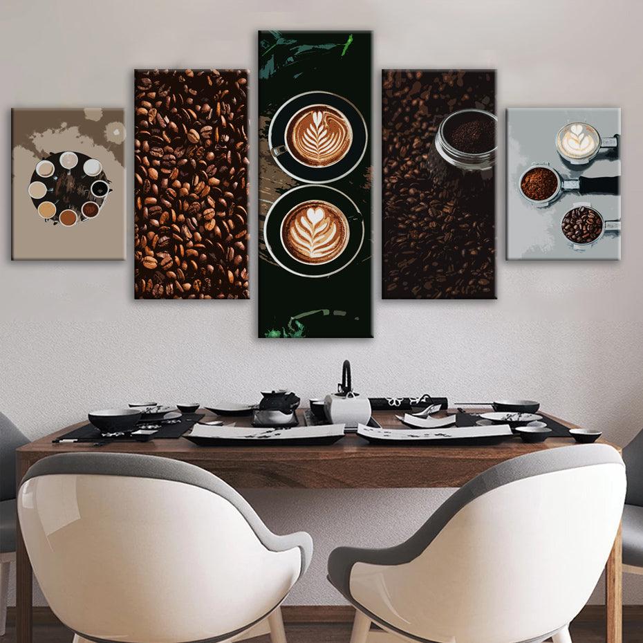 Warm Coffee 5 Piece HD Multi Panel Canvas Wall Art Frame - Original Frame