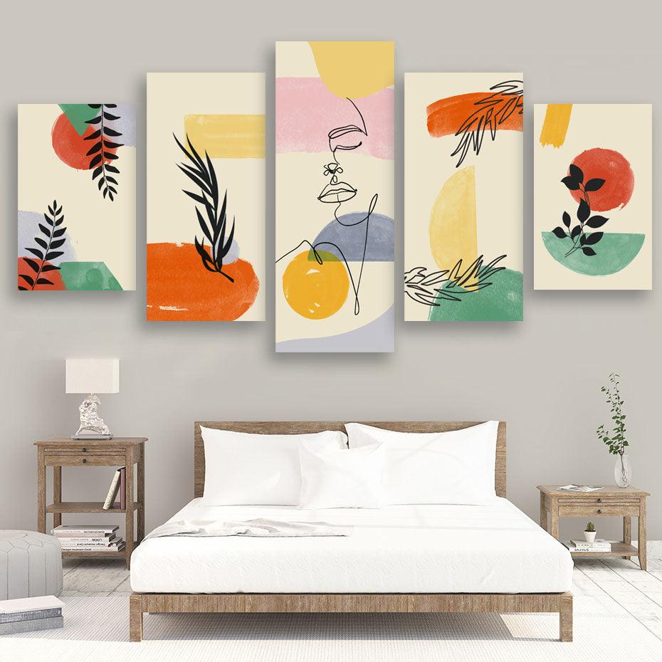Abstract Boho Line Art 5 Piece HD Multi Panel Canvas Wall Art Frame - Original Frame