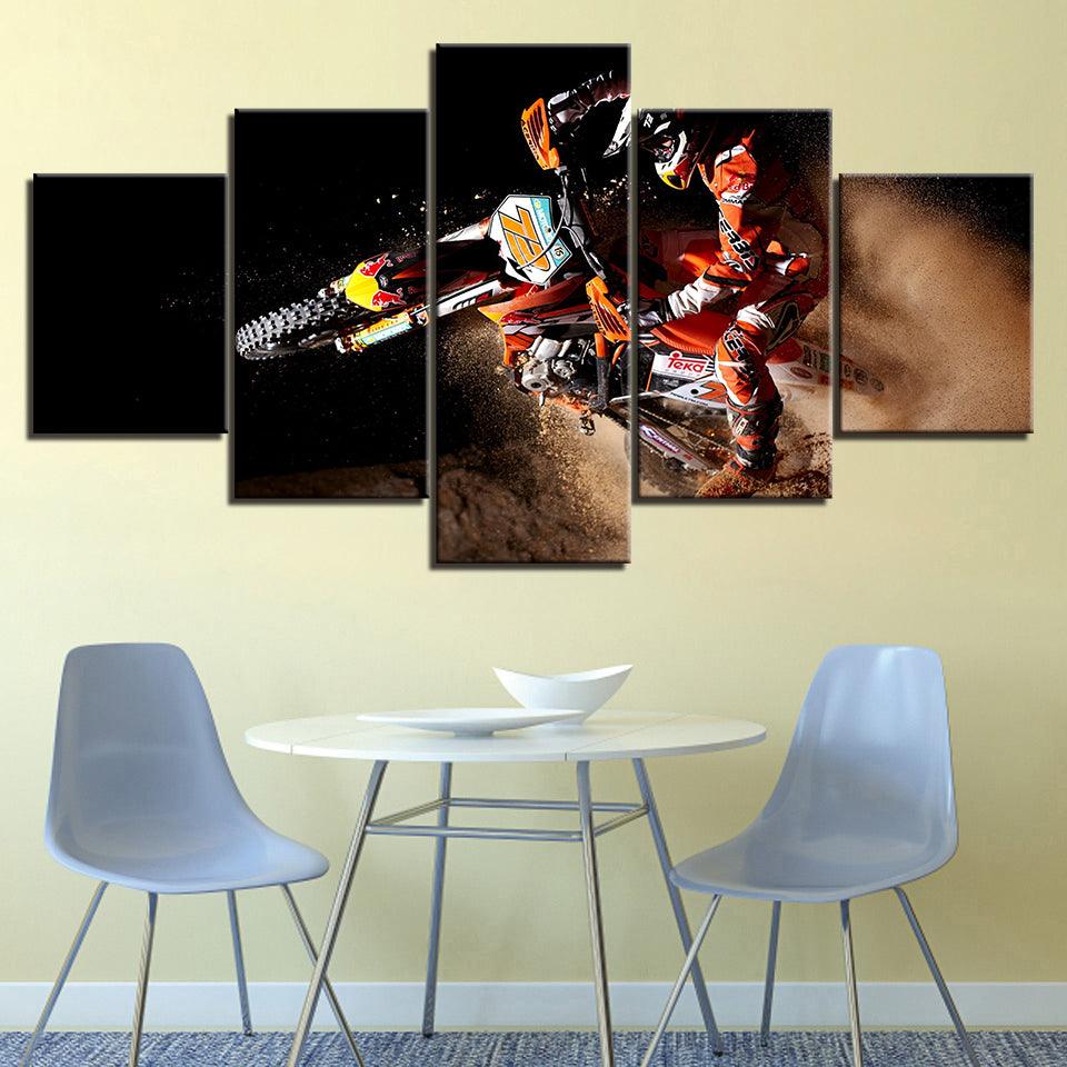 Motorcycle Racing 5 Piece HD Multi Panel Canvas Wall Art Frame - Original Frame