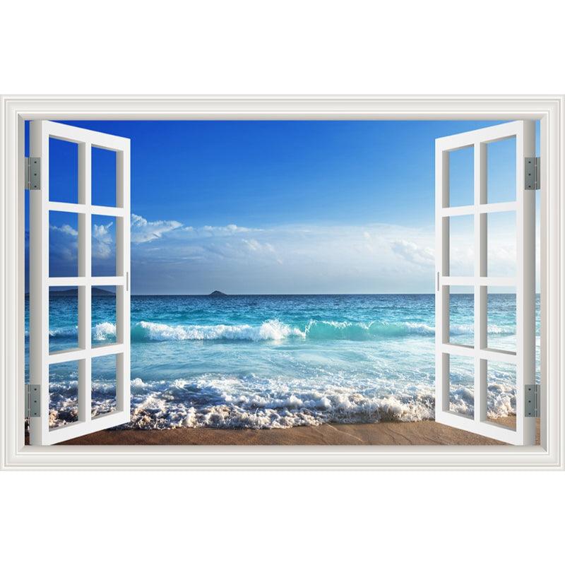Blue Sky And Beach 3D Window Canvas Wall Art - Original Frame
