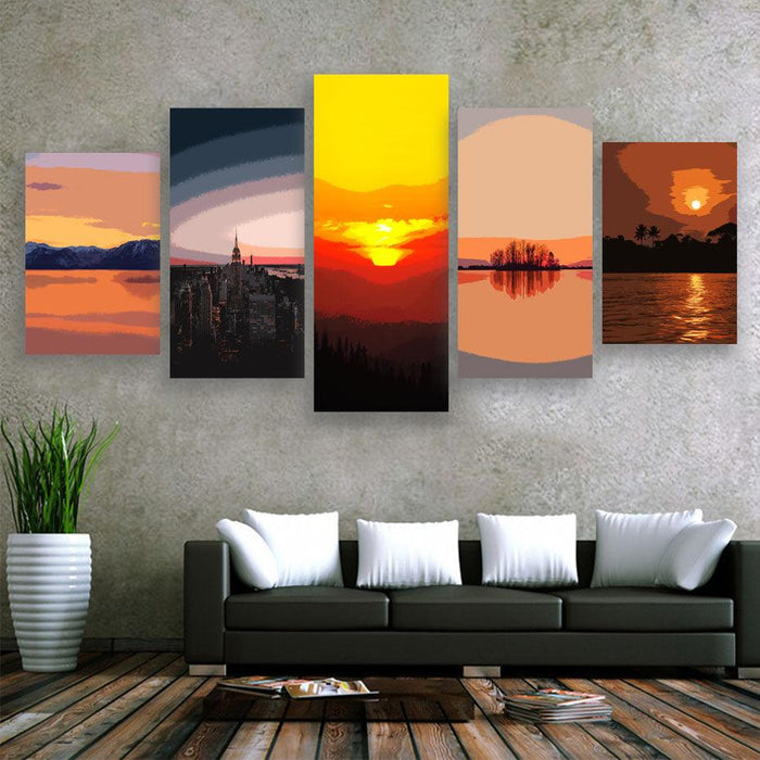 Serene Sunset 5 Piece HD Multi Panel Canvas Wall Art Frame - Original Frame