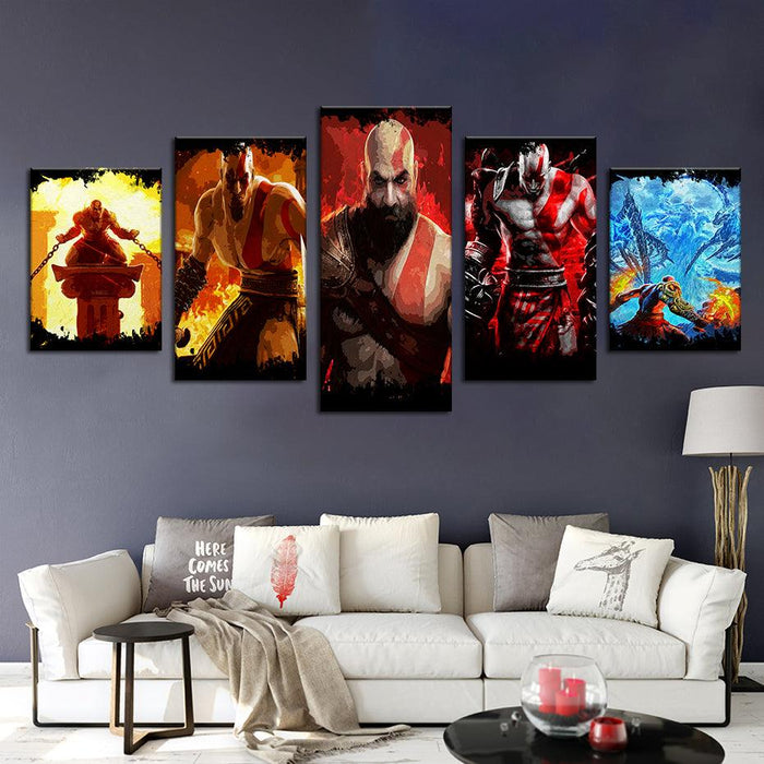 God Of Wars 5 Piece HD Multi Panel Canvas Wall Art Frame - Original Frame