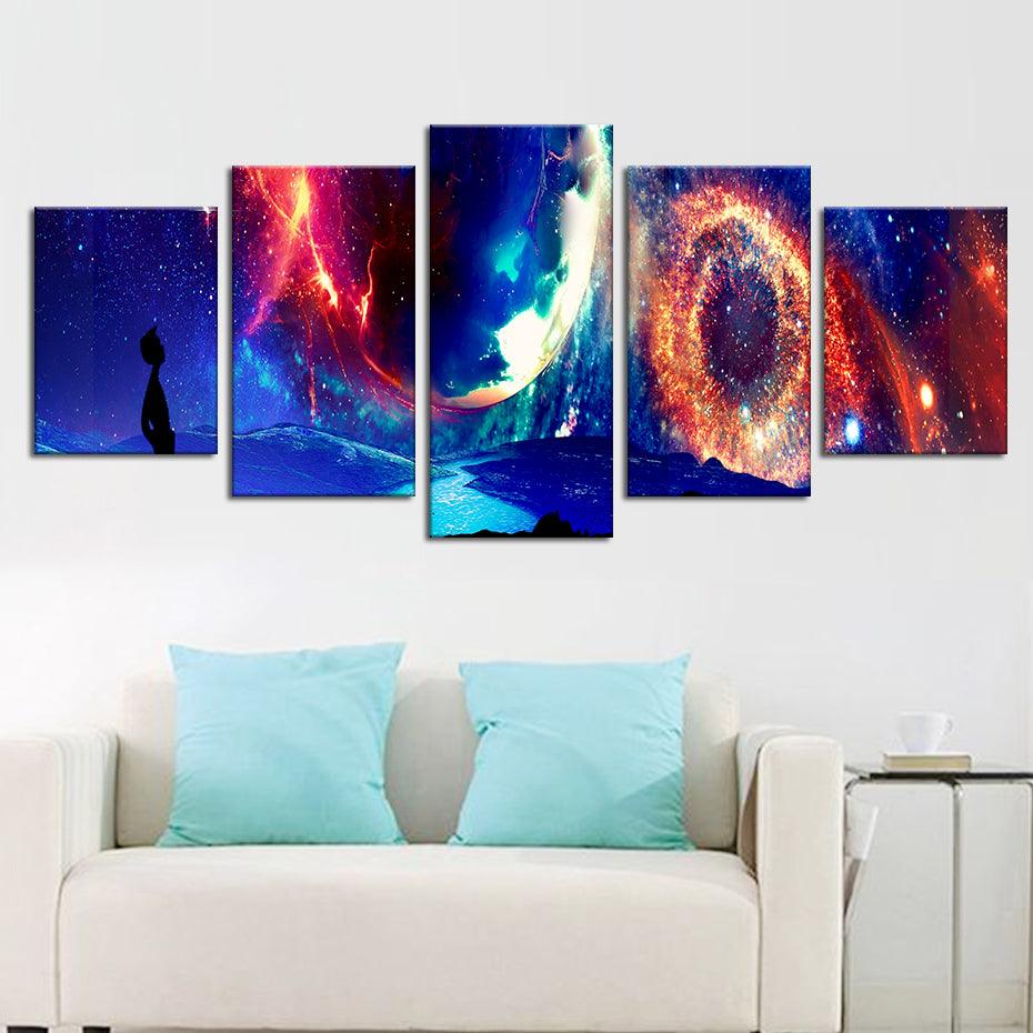 Galaxy Sky 5 Piece HD Multi Panel Canvas Wall Art Frame - Original Frame