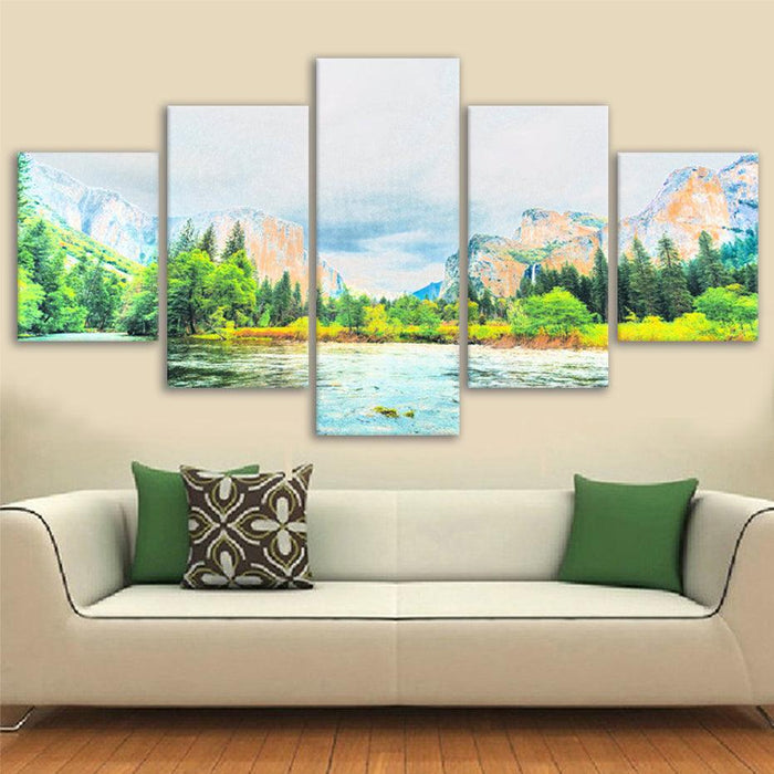 Yosemite National Park 5 Piece HD Multi Panel Canvas Wall Art Frame - Original Frame