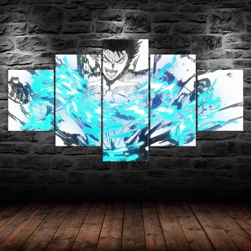Fairy Tail Gray 5 Piece Blue Color Multi Panel Canvas Painting - Original Frame