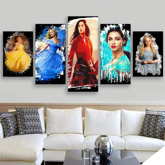 Disney Princesses 5 Piece HD Multi Panel Canvas Wall Art Frame - Original Frame