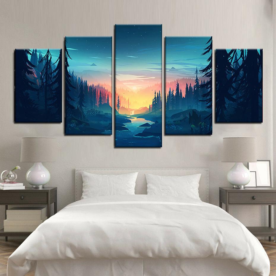Forest Sunset 5 Piece HD Multi Panel Canvas Wall Art Frame - Original Frame