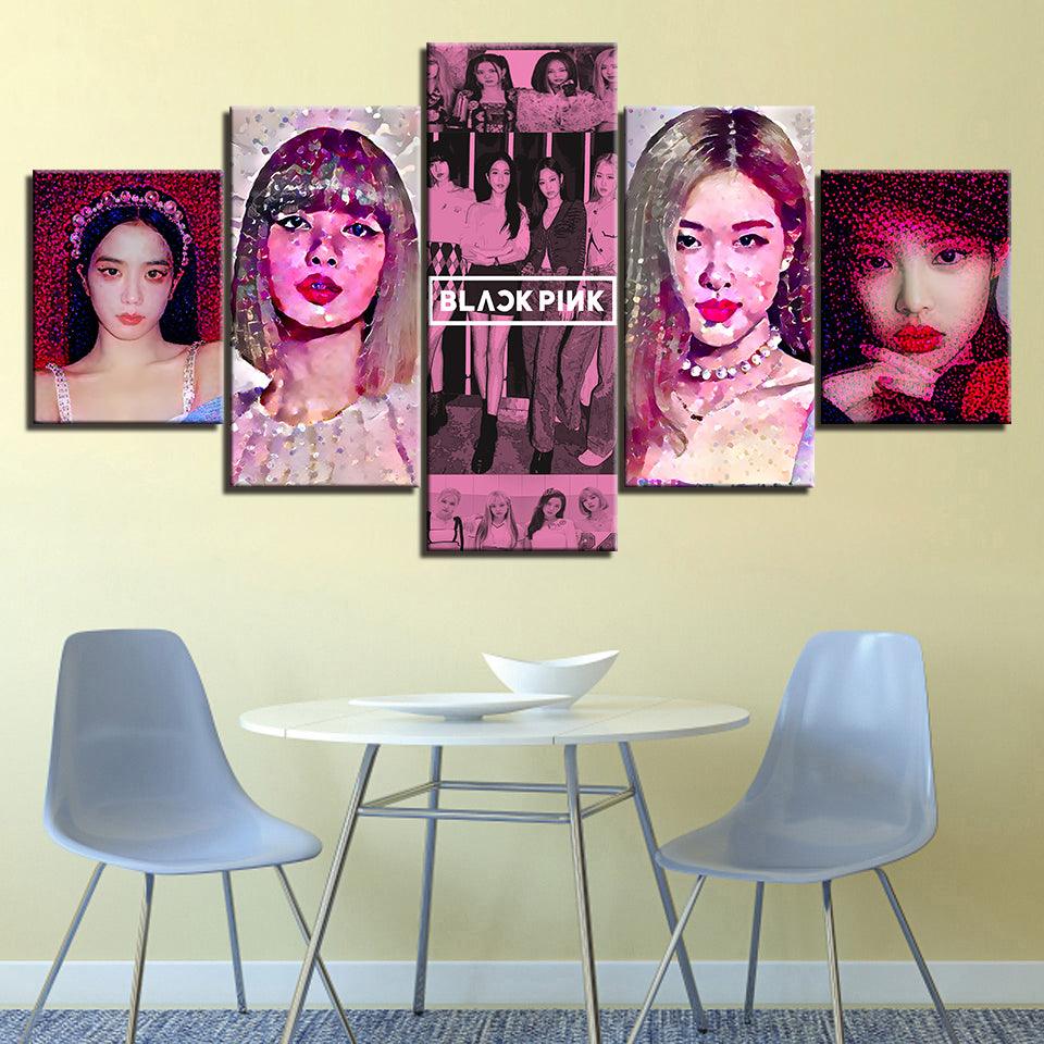 Black Pink 5 Piece HD Multi Panel Canvas Wall Art Frame - Original Frame