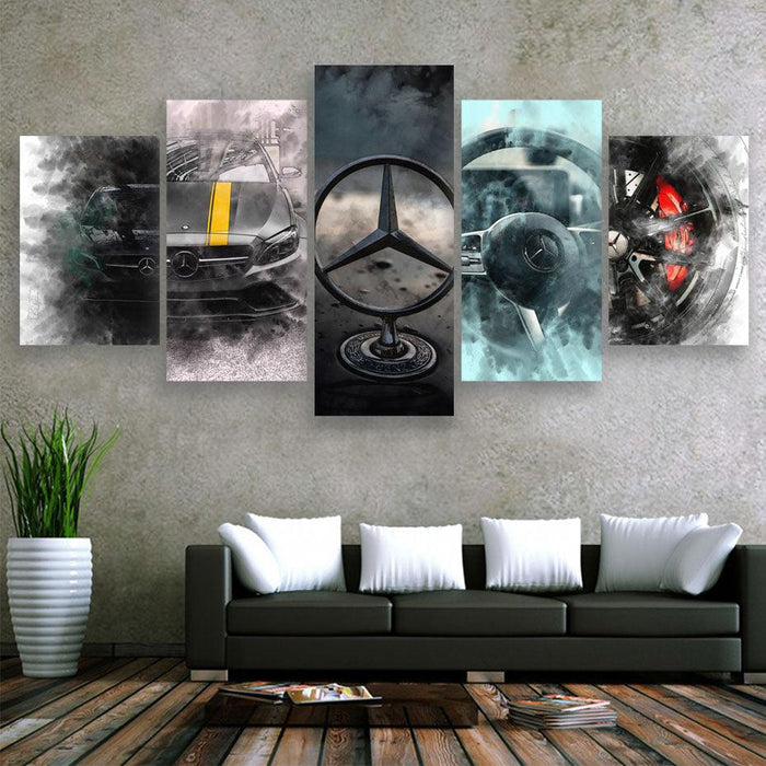 Mercedes Benz 5 Piece HD Multi Panel Canvas Wall Art Frame
