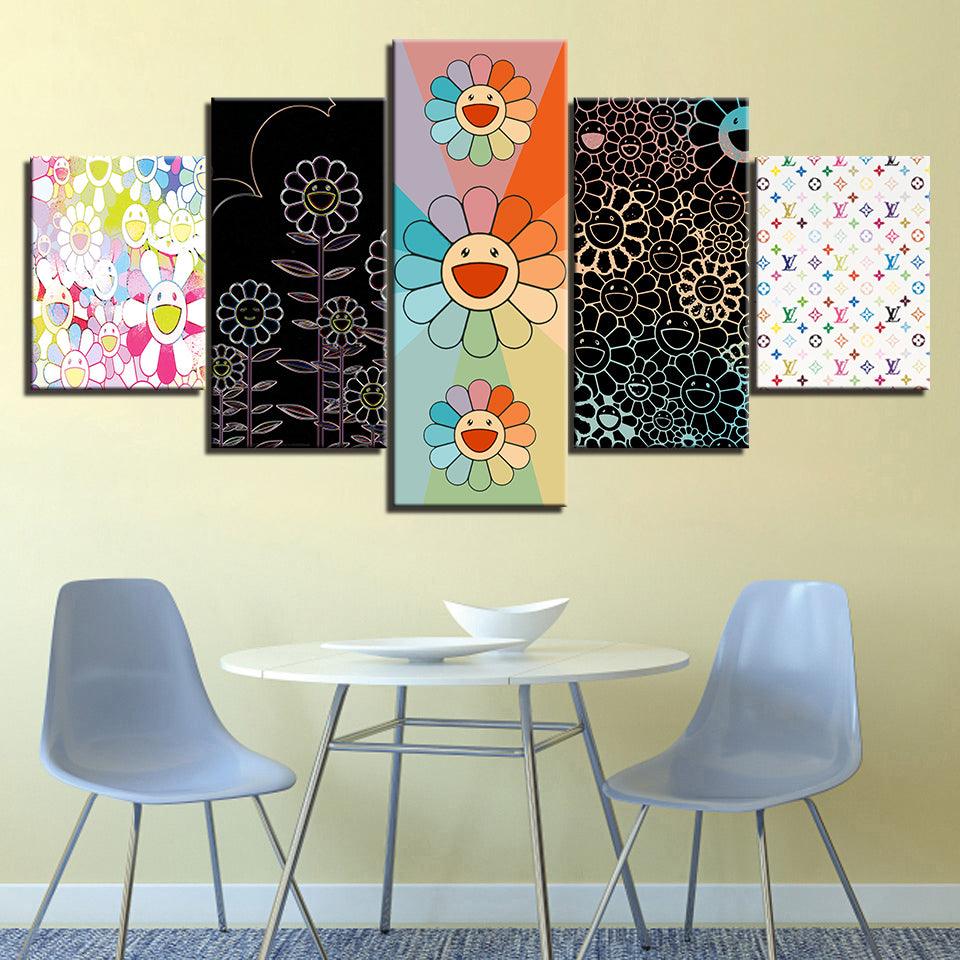 Flower Designs 5 Piece HD Multi Panel Canvas Wall Art Frame - Original Frame