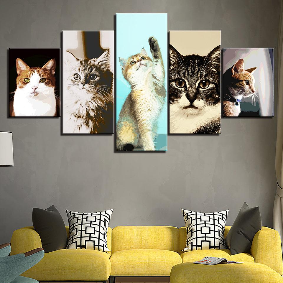 The Cute Cats Collection 5 Piece HD Multi Panel Canvas Wall Art Frame - Original Frame