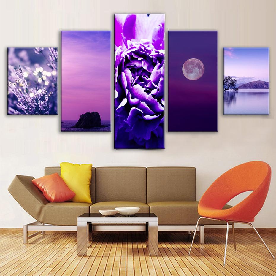 Very Peri Color 5 Piece HD Multi Panel Canvas Wall Art Frame - Original Frame