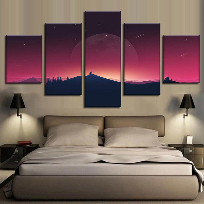 Howling Wolf 5 Piece HD Multi Panel Canvas Wall Art Frame - Original Frame