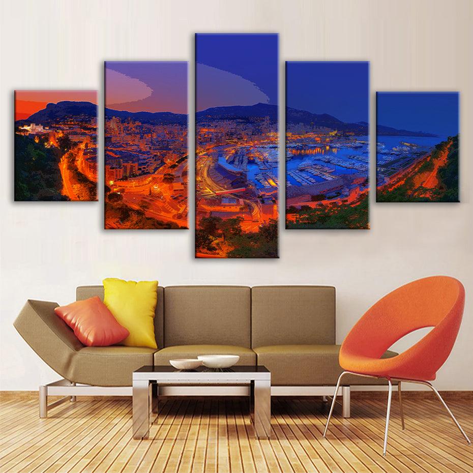 Monte Carlo Skyline 5 Piece HD Multi Panel Canvas Wall Art Frame - Original Frame