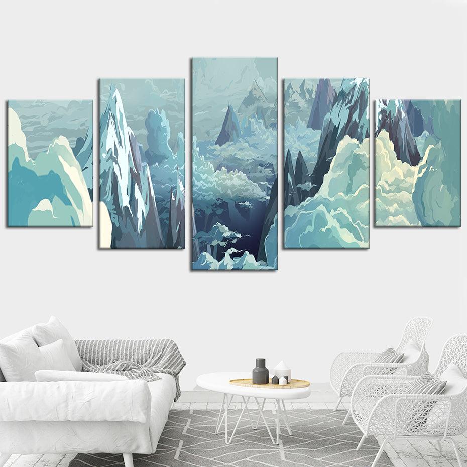 Icy Mountains 5 Piece HD Multi Panel Canvas Wall Art Frame - Original Frame