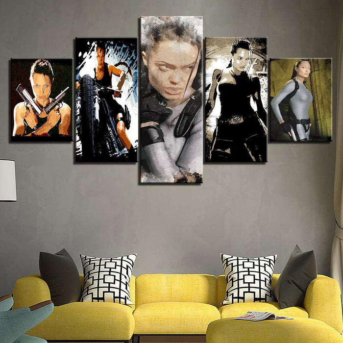 Angelina Jolie 5 Piece HD Multi Panel Canvas Wall Art Frame - Original Frame