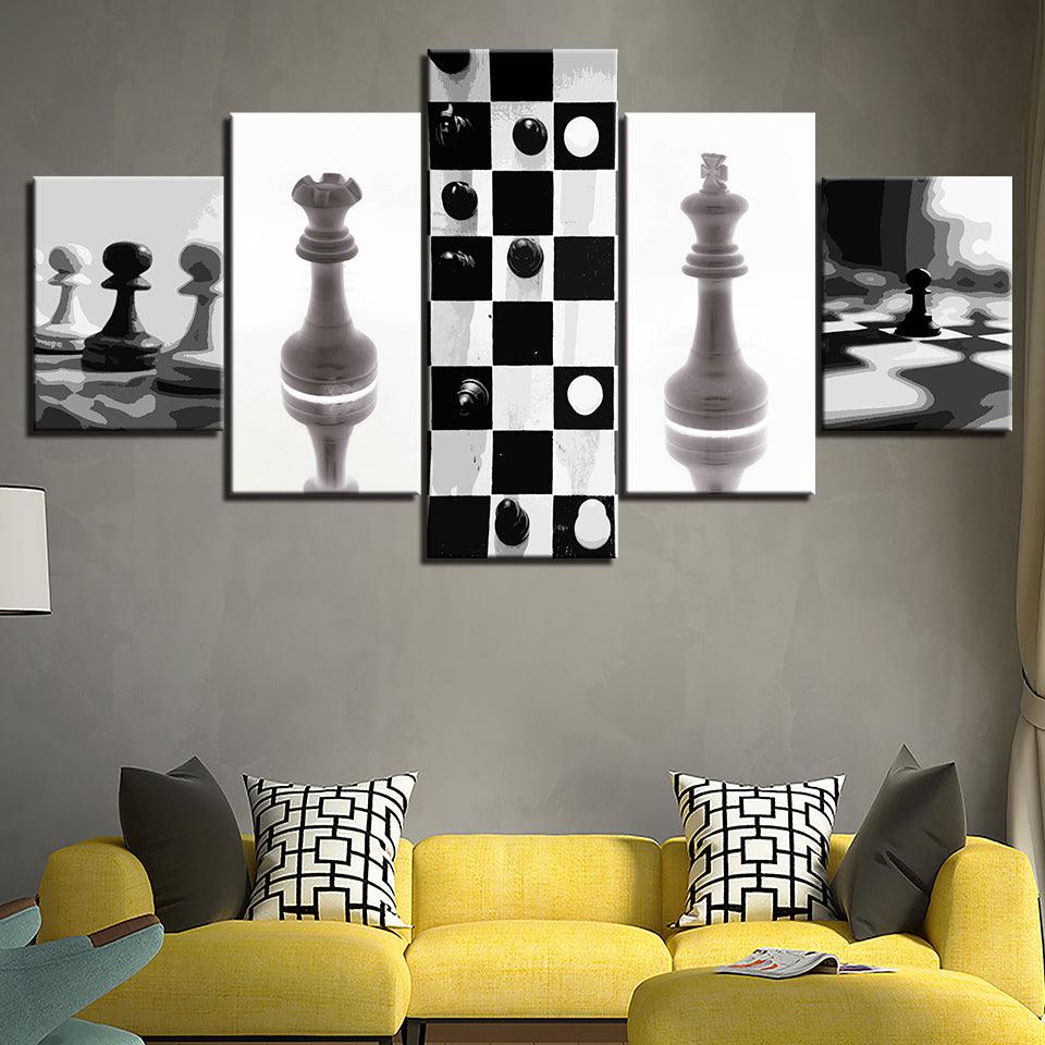 Black & White Chess Collection 5 Piece HD Multi Panel Canvas Wall Art Frame - Original Frame