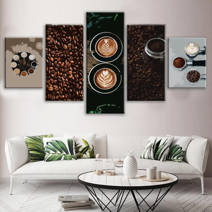 Warm Coffee 5 Piece HD Multi Panel Canvas Wall Art Frame - Original Frame