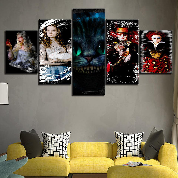 Alice In Wonderland 5 Piece HD Multi Panel Canvas Wall Art Frame