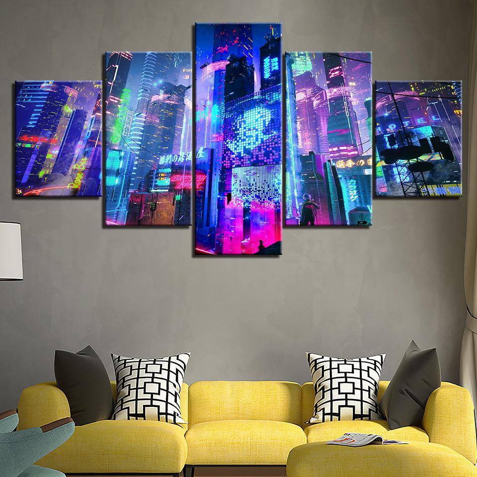 The City Lights Of Home 5 Piece HD Multi Panel Canvas Wall Art Frame - Original Frame