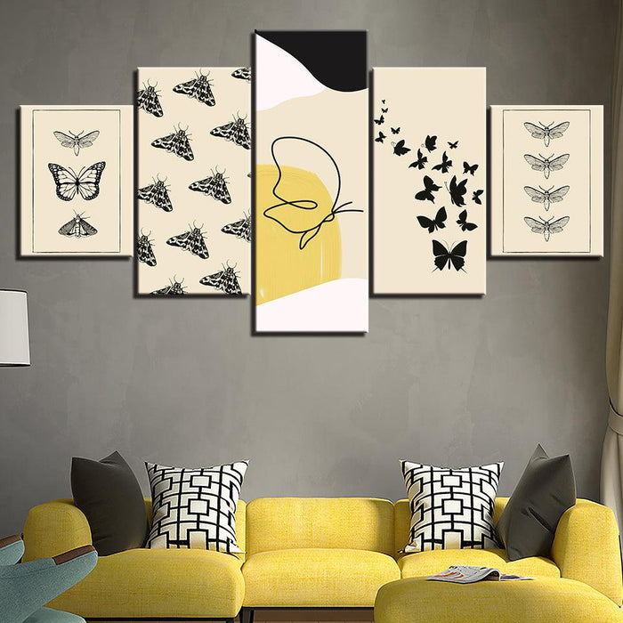 The Butterfly Beige Collection 5 Piece HD Multi Panel Canvas Wall Art Frame - Original Frame