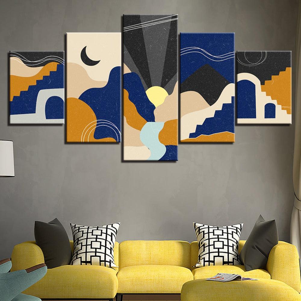 The Abstract Moon And Sun 5 Piece HD Multi Panel Canvas Wall Art Frame - Original Frame