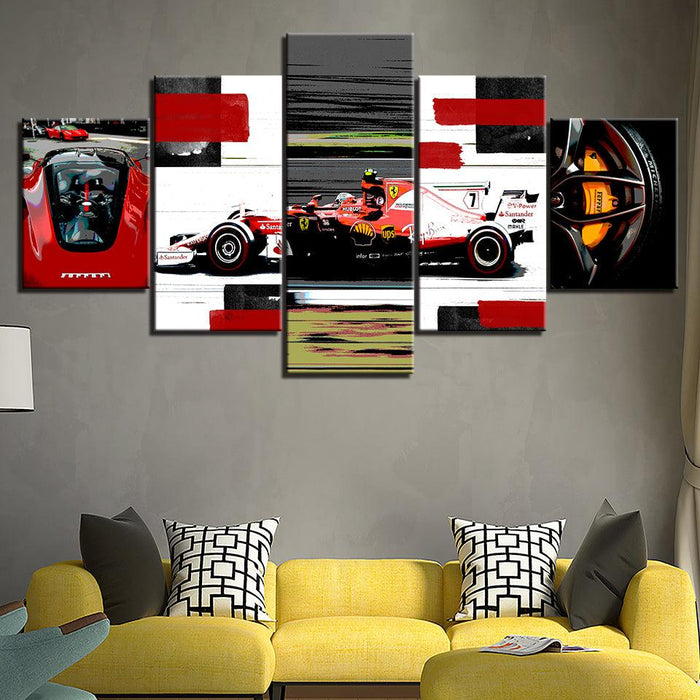 The Racing Red Car 5 Piece HD Multi Panel Canvas Wall Art Frame - Original Frame