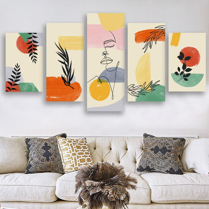 Abstract Boho Line Art 5 Piece HD Multi Panel Canvas Wall Art Frame - Original Frame