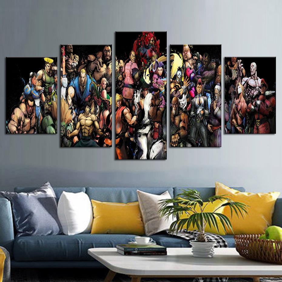 Street Fighters 5 Piece HD Multi Panel Canvas Wall Art Frame - Original Frame