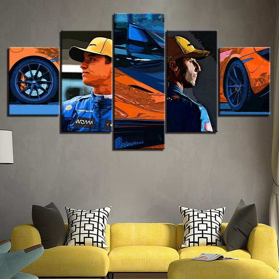 Blue & Orange Formula One Collection 5 Piece HD Multi Panel Canvas Wall Art Frame - Original Frame