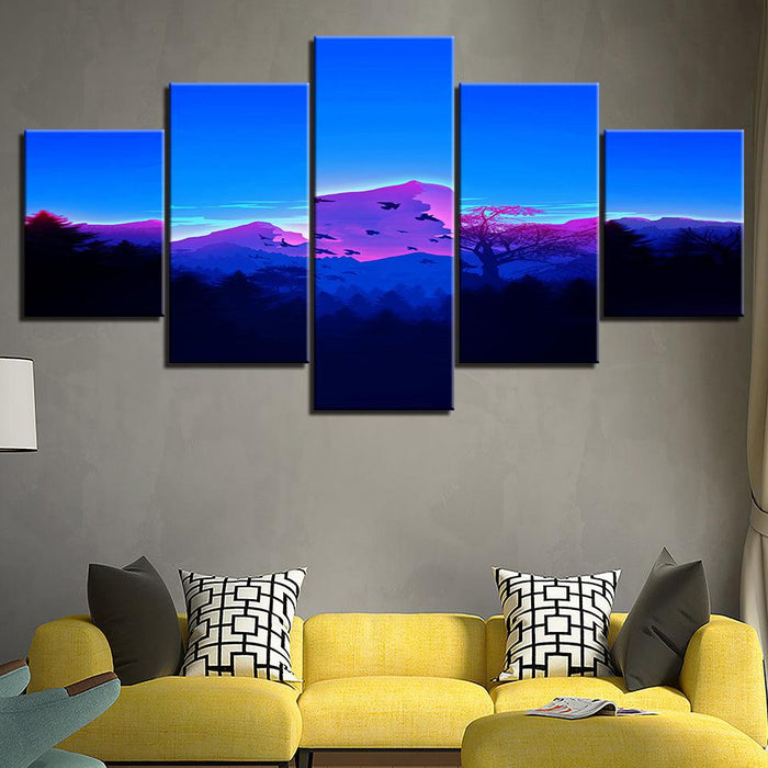 The Purple Mountains 5 Piece HD Multi Panel Canvas Wall Art Frame - Original Frame