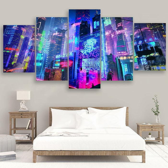 Cyberpunk 5 Piece HD Multi Panel Canvas Wall Art Frame - Original Frame