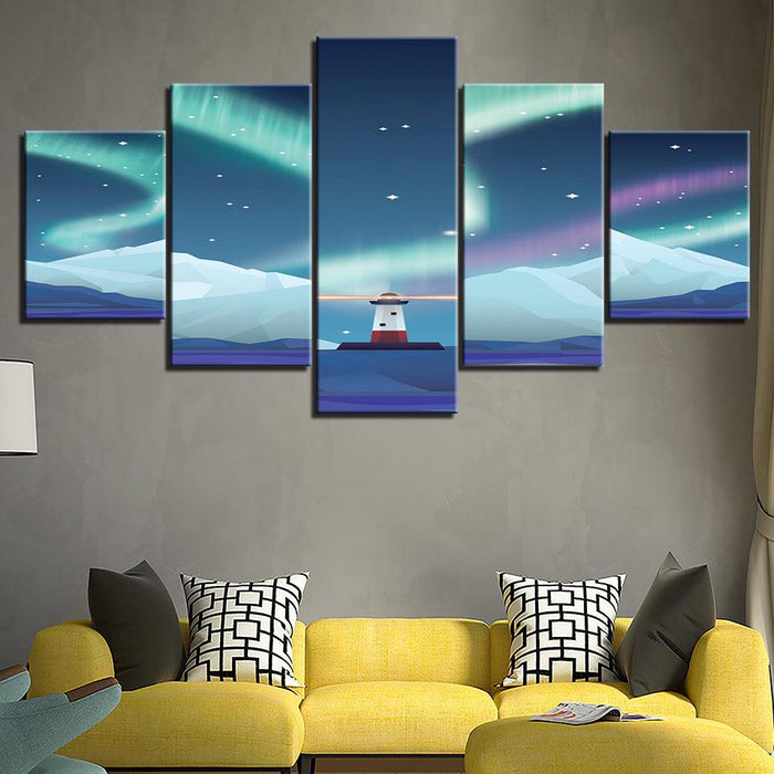 A Peaceful Lighthouse Collection 5 Piece HD Multi Panel Canvas Wall Art Frame - Original Frame