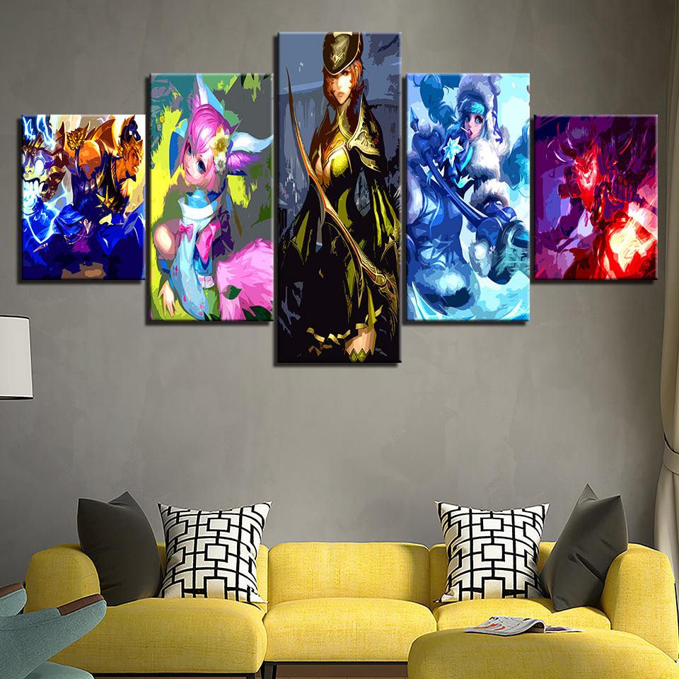 The Super Woman Team Cartoon 5 Piece HD Multi Panel Canvas Wall Art Frame - Original Frame