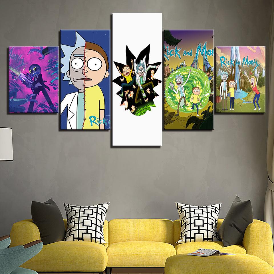 Rick And Morty 5 Piece HD Multi Panel Canvas Wall Art Frame - Original Frame