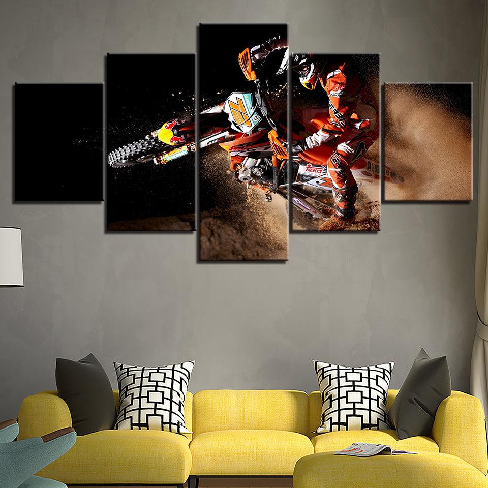 Motorcycle Racing 5 Piece HD Multi Panel Canvas Wall Art Frame - Original Frame
