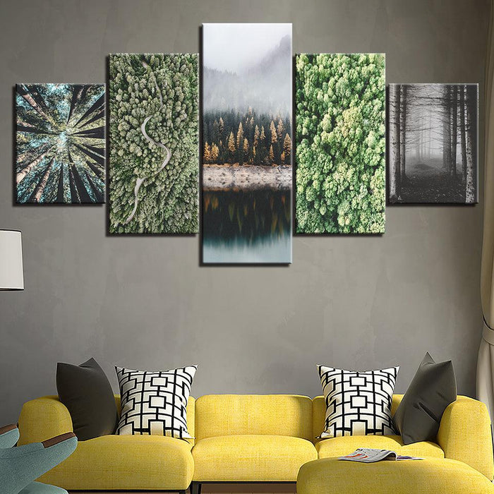 Evenings In The Woods Collection 5 Piece HD Multi Panel Canvas Wall Art Frame - Original Frame