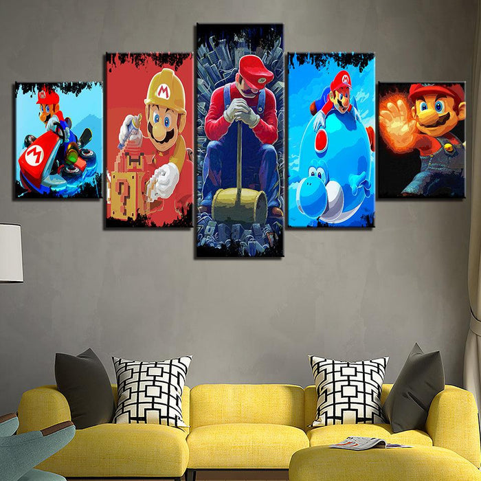 The Mario Bros Action Collection 5 Piece HD Multi Panel Canvas Wall Art Frame - Original Frame