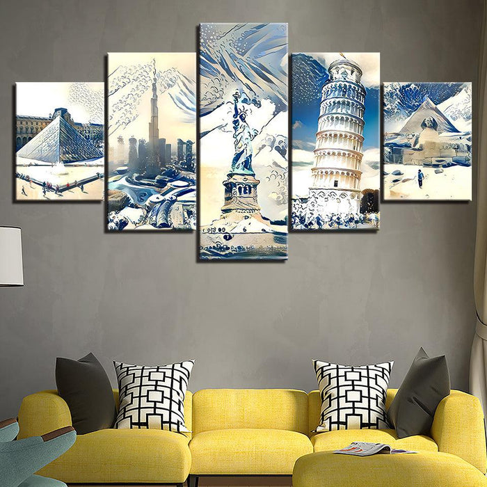 Wonders Of The World 5 Piece HD Multi Panel Canvas Wall Art Frame - Original Frame