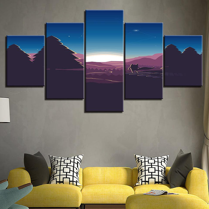 A Minimalist Purple Sunrise At Home 5 Piece HD Multi Panel Canvas Wall Art Frame - Original Frame