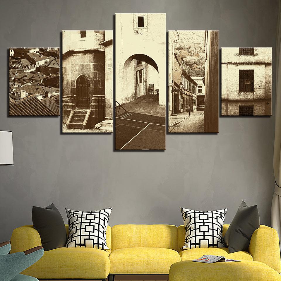 The Vintage Brown Town 5 Piece HD Multi Panel Canvas Wall Art Frame - Original Frame
