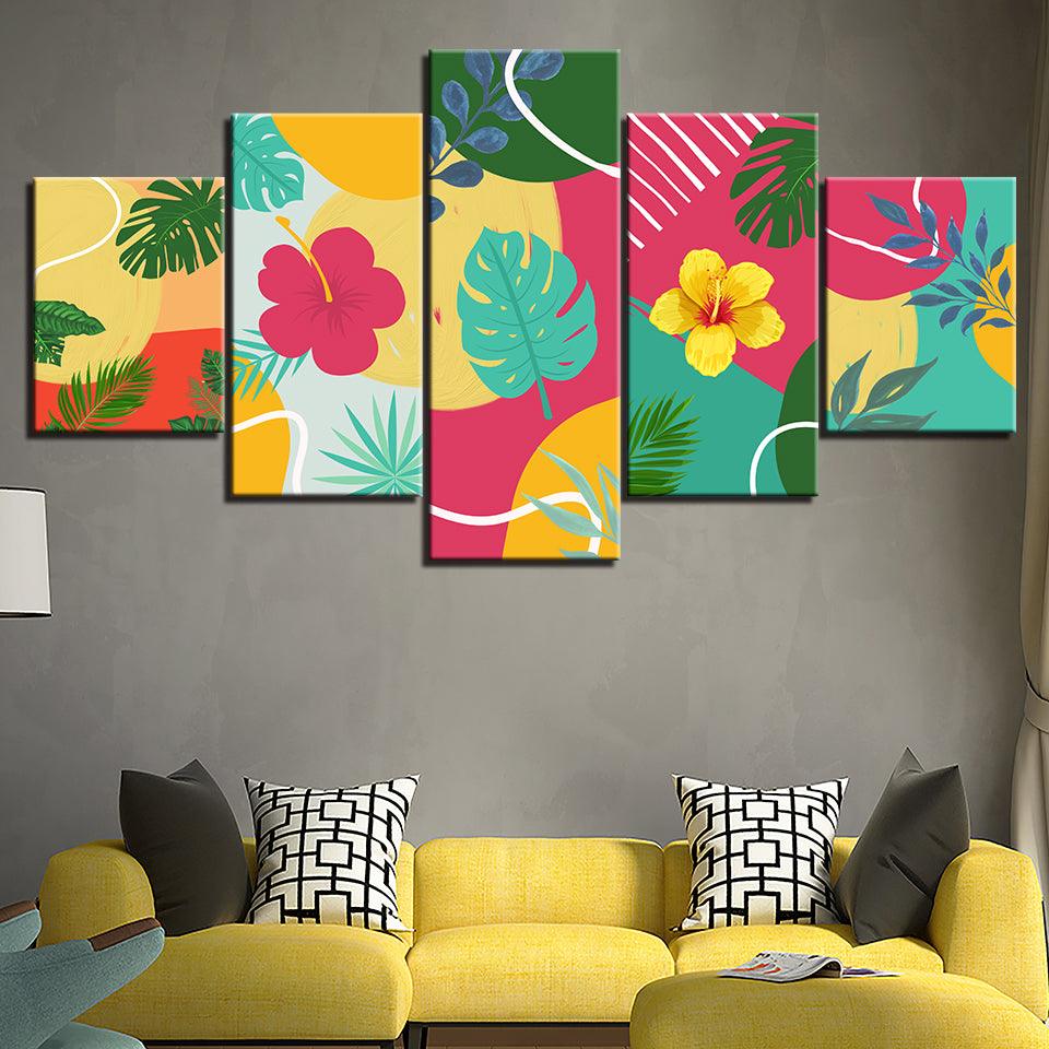 Tropical Leaves Of Summer 5 Piece HD Multi Panel Canvas Wall Art Frame - Original Frame