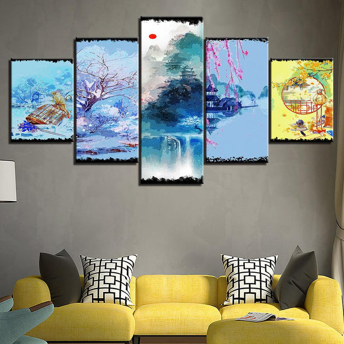 The Abstract Japanese Collection 5 Piece HD Multi Panel Canvas Wall Art Frame - Original Frame