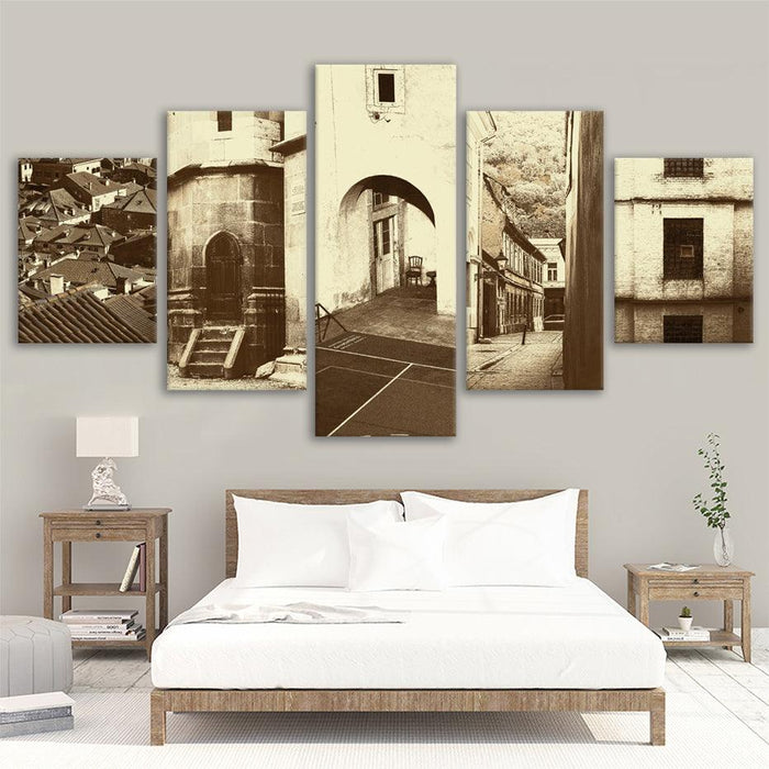 Vintage Streets Of Europe 5 Piece HD Multi Panel Canvas Wall Art Frame - Original Frame