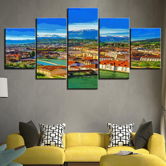 Our Warm Town Collection 5 Piece HD Multi Panel Canvas Wall Art Frame - Original Frame