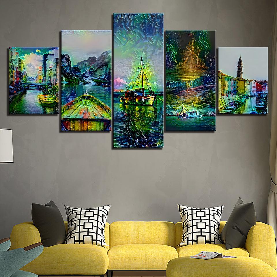 Abstract Italy Collection 5 Piece HD Multi Panel Canvas Wall Art Frame - Original Frame